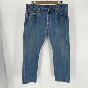 Levi’s Jeans Mens 36x30 Blue 501 Straight Leg Button Fly Workwear Denim READ